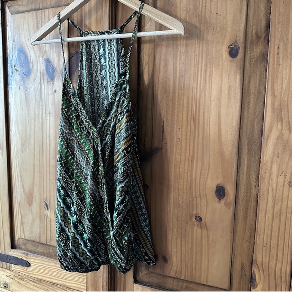 Wrap Around V Neck Racerback Tank Top Bohemian Green Orange Black White XL - Picture 3 of 9